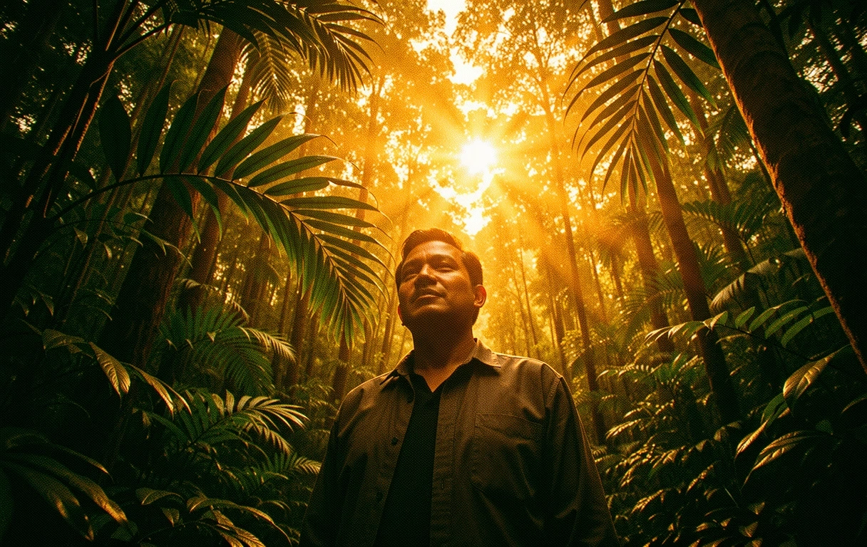 Sunlight through Indonesian jungle canopy
